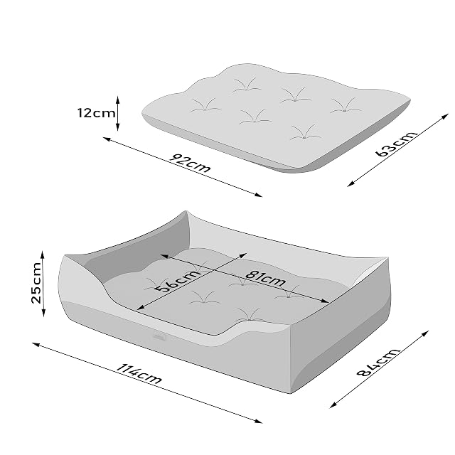 Foto 7 de 7 de DOGGY Cama para perros, cojín para perros grandes, cesta para perros, fácil de limpiar, bordes elevados, XL
