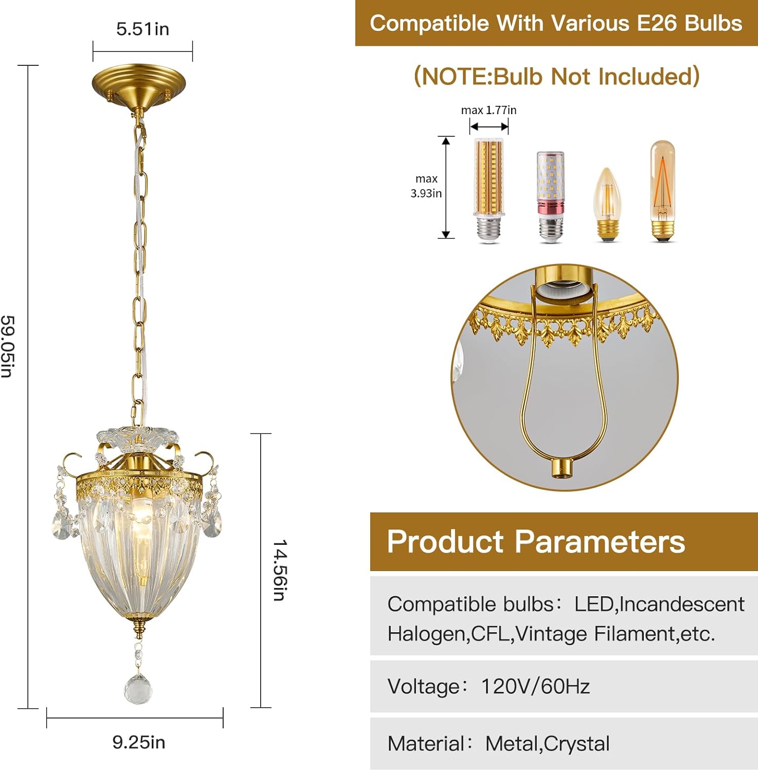 Modern Chandelier, Gold Chandelier Crystal Pendant Lights Small Chandelier Light Fixture, Crystal Chandeliers for Living Room Dining Room Kitchen Entryway (1 Pack)
