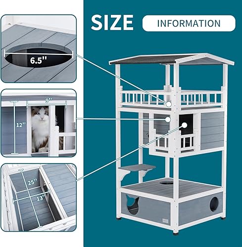 Miniatura 4 de Petsfit Casa para gatos al aire libre árbol para gatos condominio para gatos refugio para gatos Catio resistente a la intemperie para 3-5 gatos