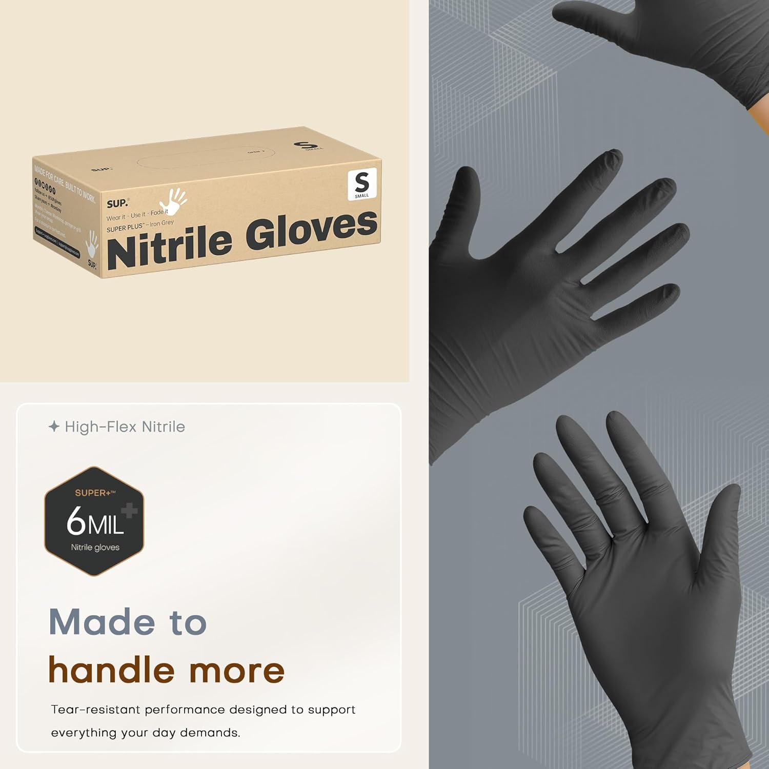 SUPER+ Black Nitrile Gloves HEAVY DUTY 6 Mil Disposable Chemical Resistant Powder & Latex Free Medical Cooking Cleaning 600Ct