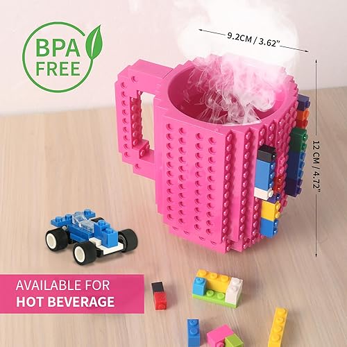 Miniatura 3 de Lumsburry Taza de café de ladrillo integrada, divertida taza de bricolaje con bloques de construcción creativa para niños, hombres y mujeres,