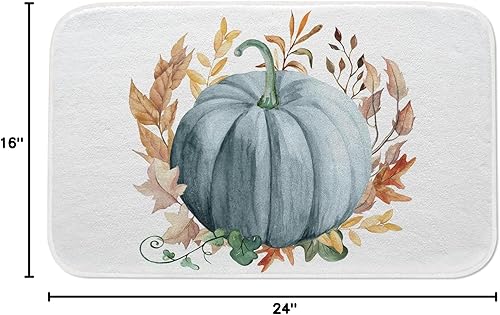 Miniatura 2 de Alfombra de baño de otoño con diseño de calabaza azul, hojas de arce, antideslizante, de 20 x 32 pulgadas, alfombra de baño suave de cosecha de