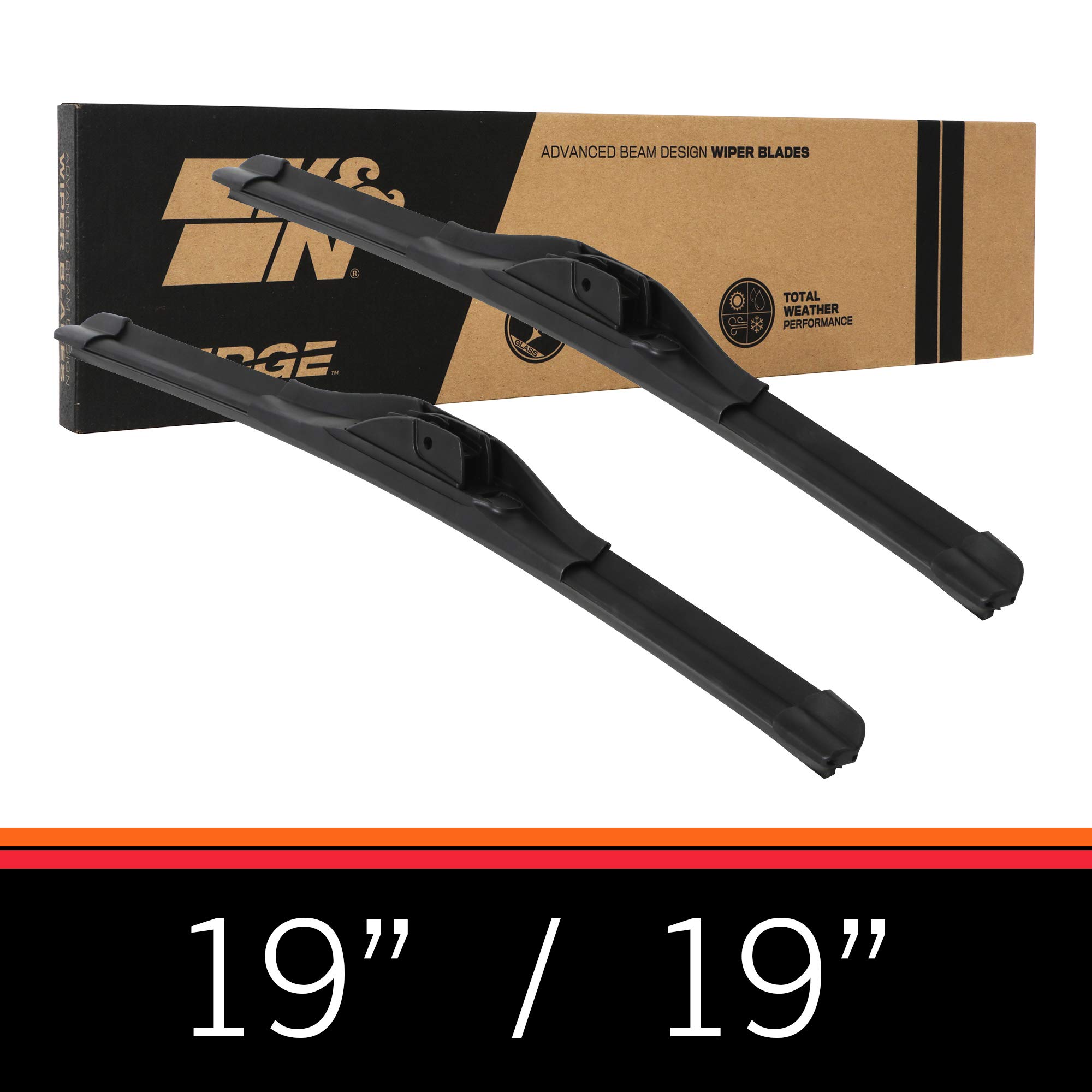 K&N EDGE Wiper Blades: All Weather Performance, Superior Windshield Contact, Streak-Free Wipe Technology: 19" (Pack de 2)