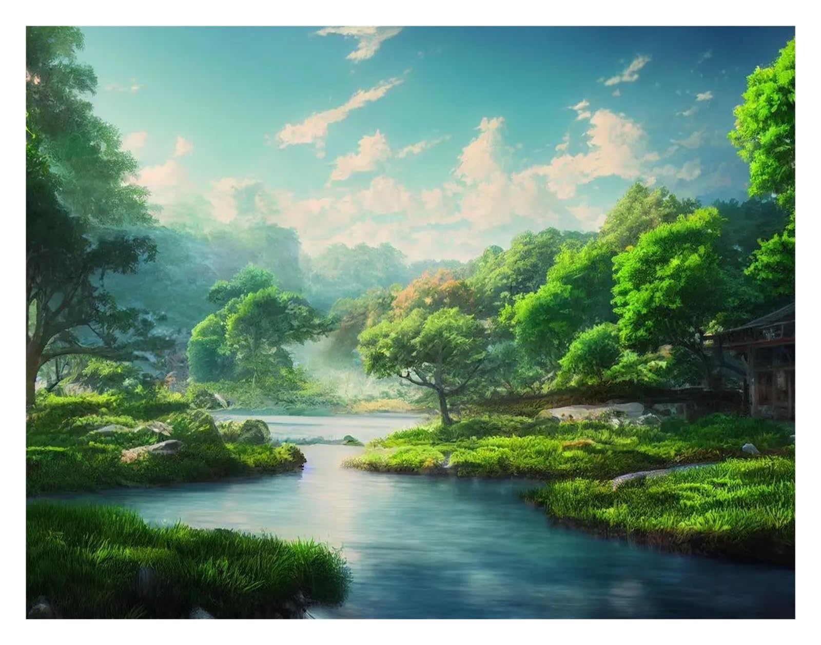 Tableau Déco Nature affiche paysage nordique vert peinture sur toile