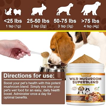 Mushroom Powder for Dogs, Wild Mushroom Supplement for Cats, Dog Multivitamin, Mushroom Supplement for Dogs, Boosting Immunity, Gut Digestion, Easy To Absorbed 4.23 OZ