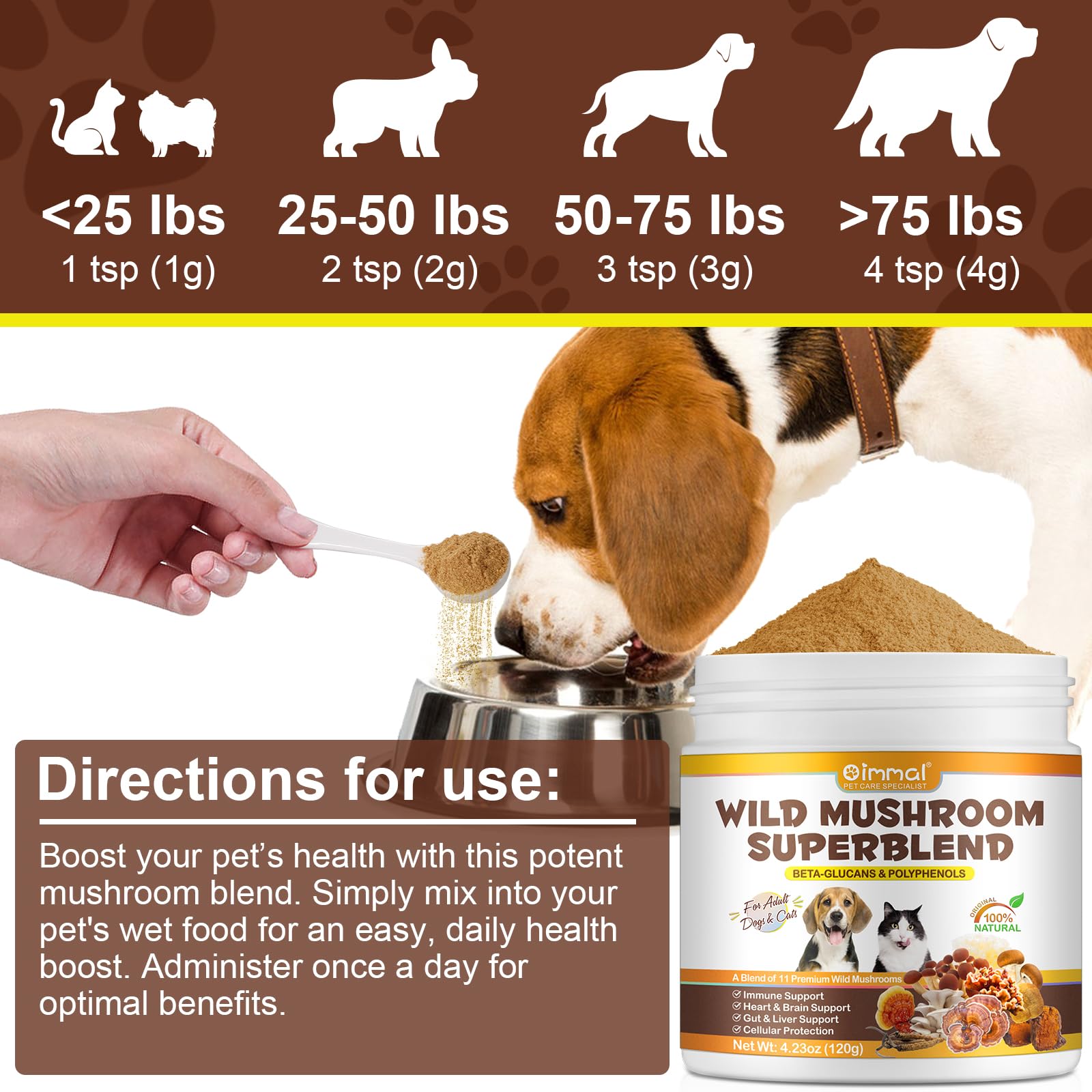 Mushroom Powder for Dogs Wild Mushroom Supplement for Cats Dog Multivitamin, Mushroom Supplement for Dogs Boosting Immunity - Image 2