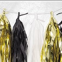 Vista 2 de Unique Guirnalda de borla de pañuelo, 9 pies, dorado, blanco y negro