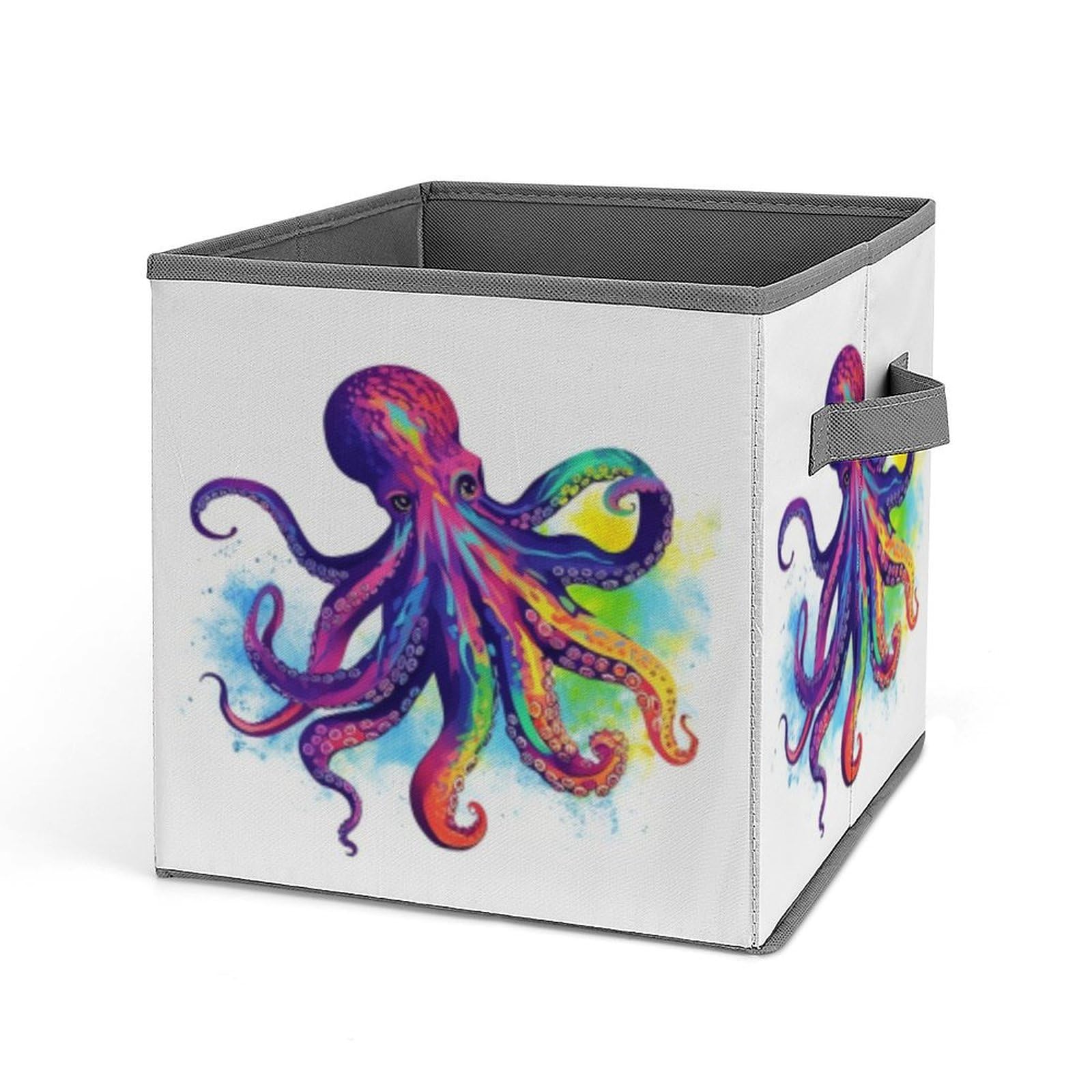 JTREHY Colorful Octopus Printed Foldable Storage Box, 10.6 Inches Fabric Storage Box for Wardrobe, Bedroom, Utility Room