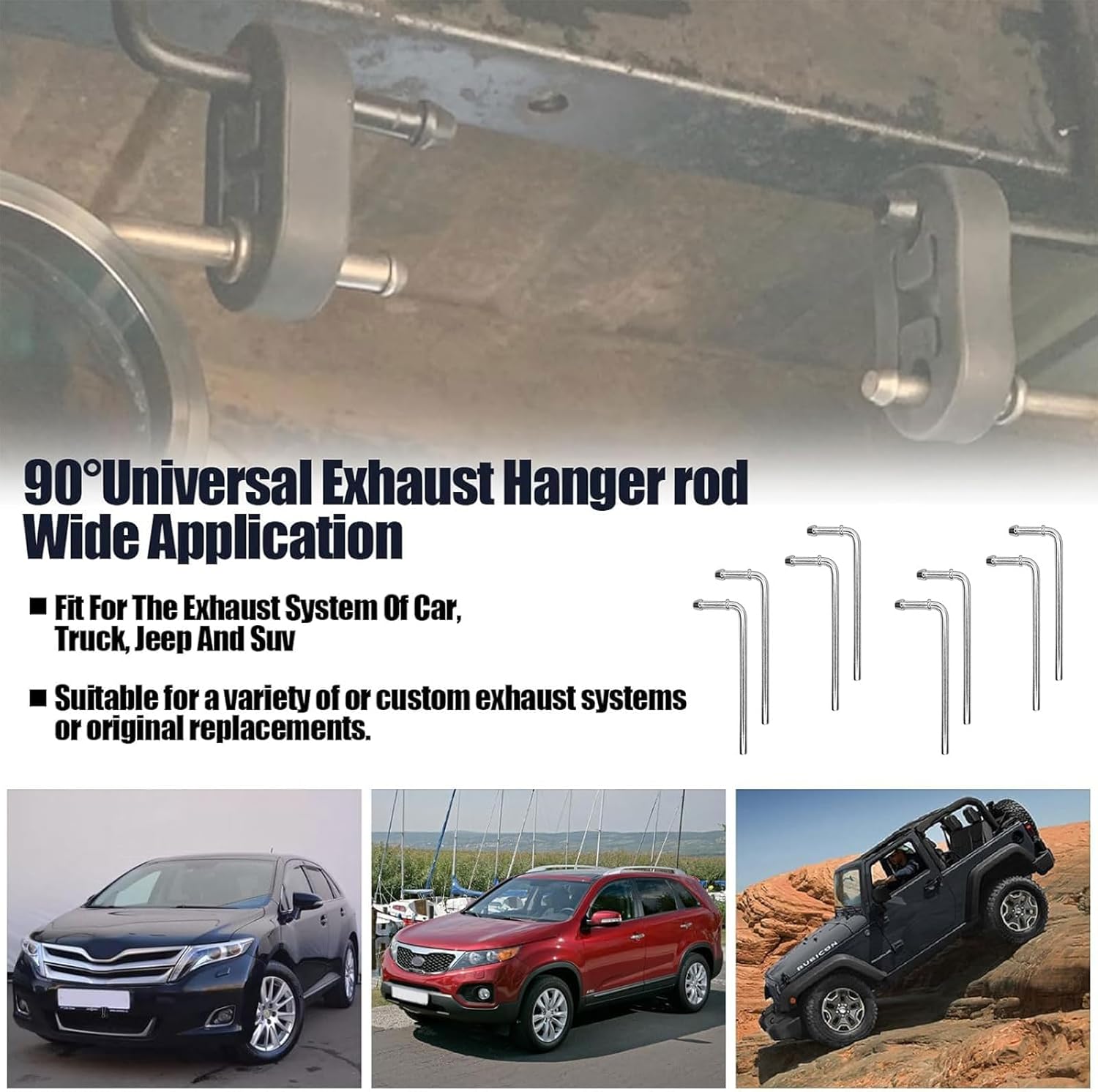 90° Bend Universal Exhaust Hanger Rods Weld on Exhaust Hanger Fit for Wide Range of Exhaust Pipes - 8 Inch Muffler Hanger Weld Bracket Kit, Mild Steel, 8 Pieces