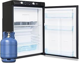 Smad Nevera Gas 100L con Congelador, Nevera Trivalente-Gas 12V 230V, Camping Frigorifico para Caravana, Furgoneta, Autocaravana, Garaje, Camión, Tienda, RV, Casa Rodante, 0 dB, Puerta Reversible