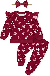 Toddler Girl Clothes 3Pcs Little Girls Outfits Ruffle Long Sleeve Top+Pants Set+Handband 12M-5T Clothing