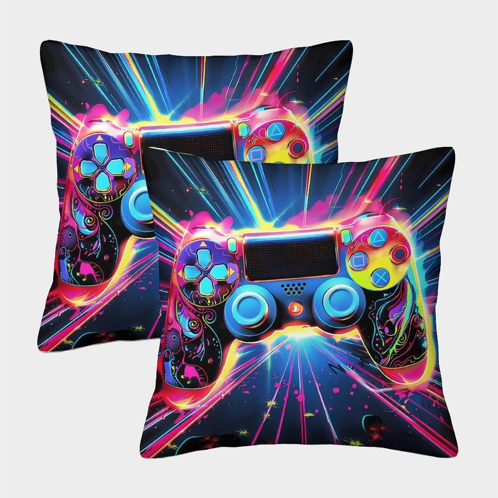 QFVANSIYO Vivid 3D Printed Game Controller Pillowcase Microfiber Bedroom Decor Gamer Pillow Cover Soft for Adults Teens 45x45cm