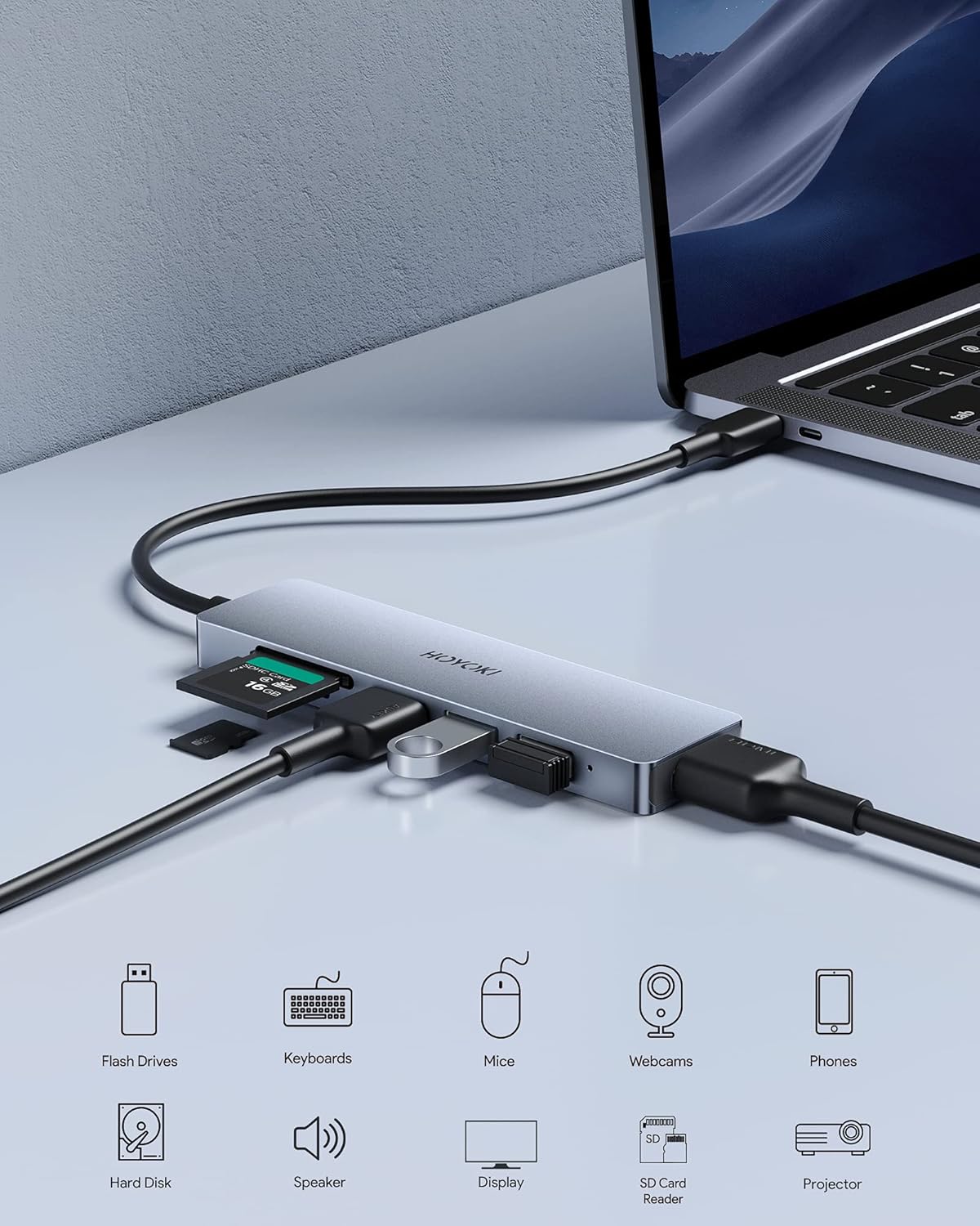 HOYOKI USB C Hub HDMI, 6 in 1 USB C Hub Multiport Adapter, Aluminum Alloy USB C to HDMI 4K, USB 3.0 Data Ports 5Gbps, SD/TF Slots Compatible for MacBook : Electronics