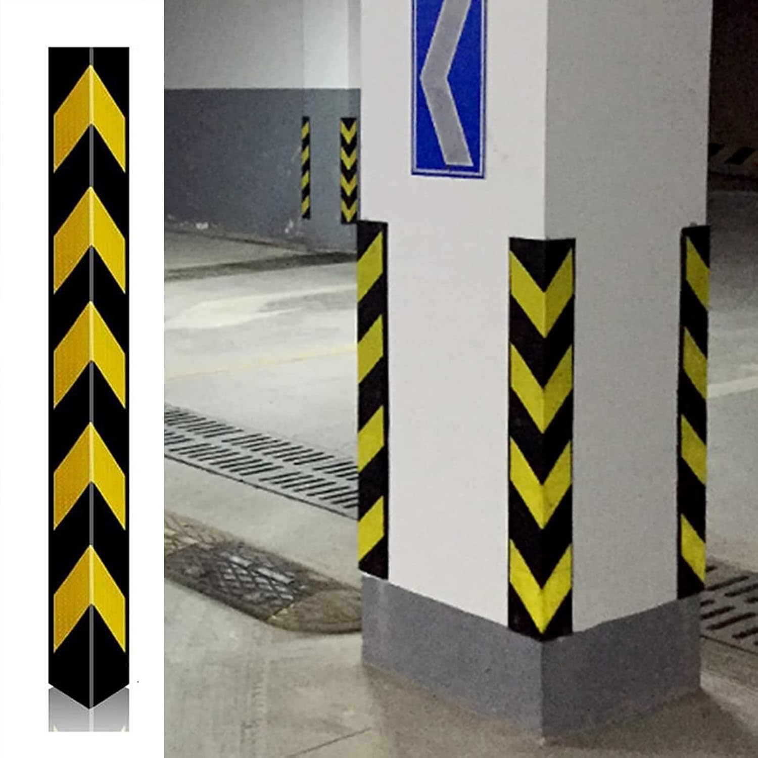Reflective Garage Wall Guards for Car Bumper Protection, L-Shape Rubber Column Edge Protector for Vehicle Parking and Workshop Safety (23.6x3.1x0.4in)