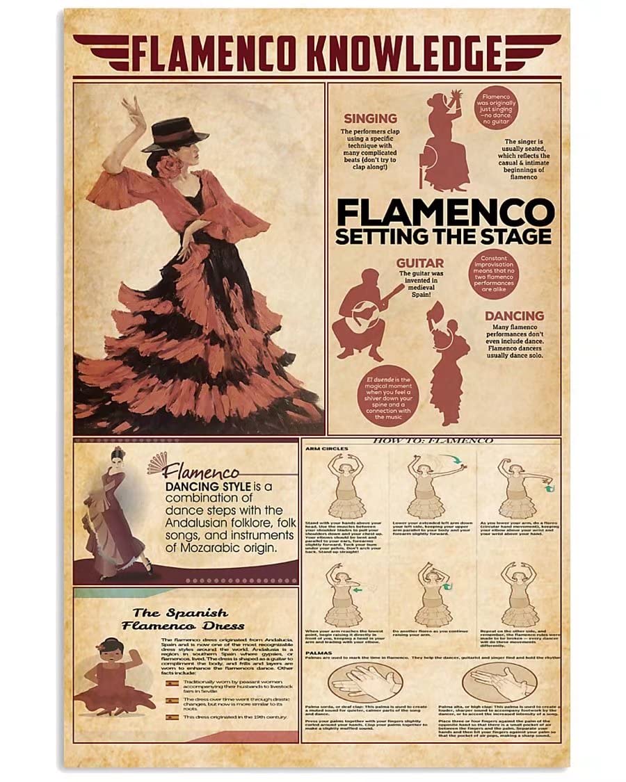 peiyeety Flamenco Knowledge Posters Wall Decor Spanish Dance Guide Metal Signs Home Decor Bedroom Decor Club Plaque 8"x12"