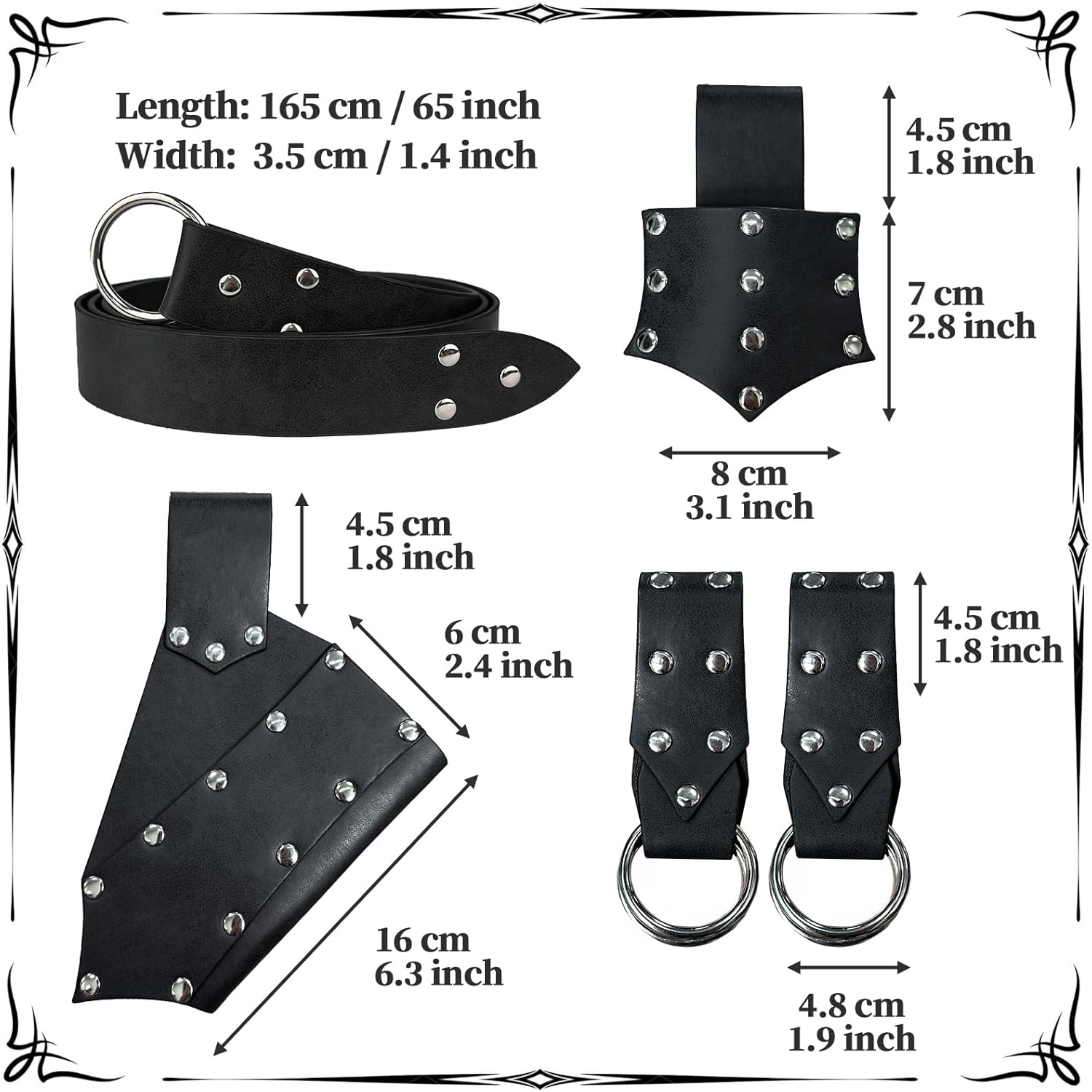 HiiFeuer 5 Pieces Medieval Belt Costume Accessories Renaissance Skirt Hike Viking Horn Belt Holster Dagger Holster Sword Frog - Image 3