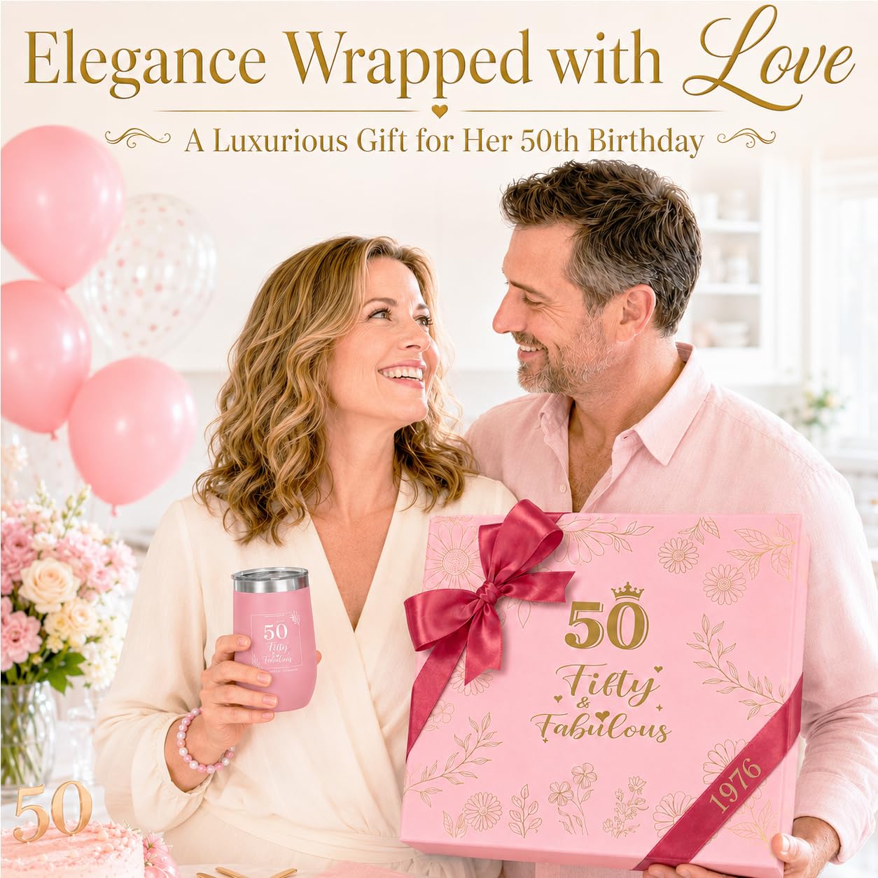 Luxurious 50th Birthday Gifts for Women, Vintage 1976 Gift Basket for Women Mom Wife