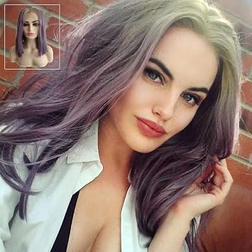 Purple Blonde Short Bob Wigs for Women Ombre Lilac lace front Wig Straight Glueless Blonde Ash Lavender Synthetic Hair Short Wigs Pre Plucked Natural Hairline Cosplay Drag Queen Daily Party Wig 14"