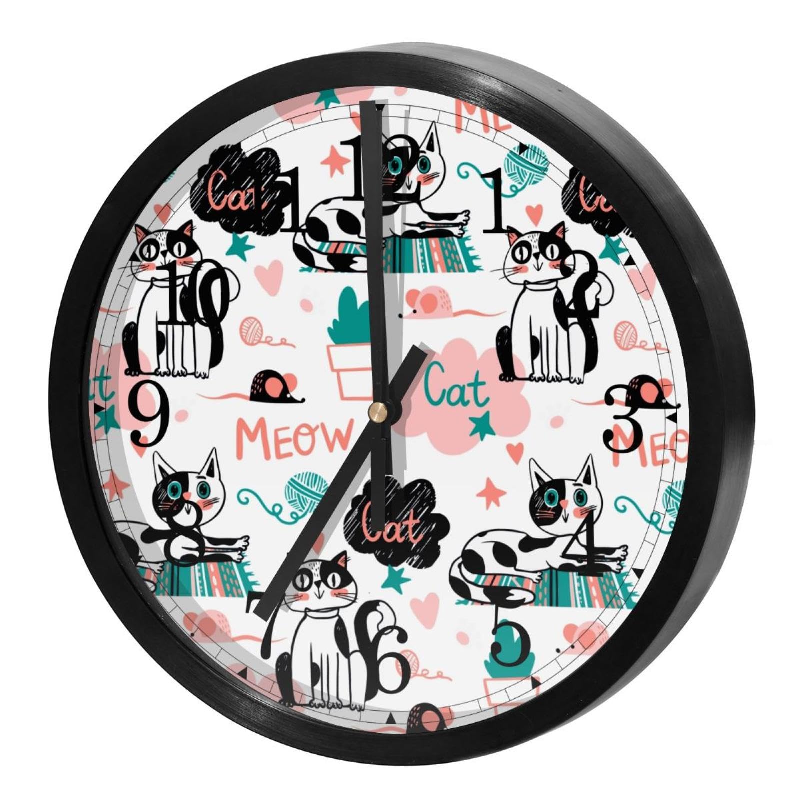 Horloge murale ronde motif chat et rat pour cuisine familiale et bureau calme