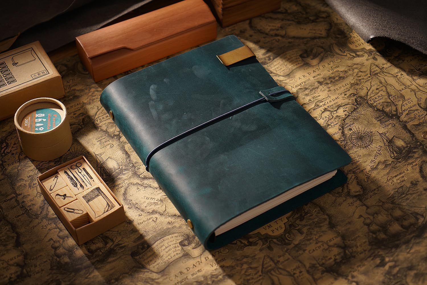 Free LOGO Custom, Customized A6 Leather Binder Travelers Notebook, Personalized 6 Ring Refillable Journals Writing Notebook, Engraved Gifts for Women/Men, Blue