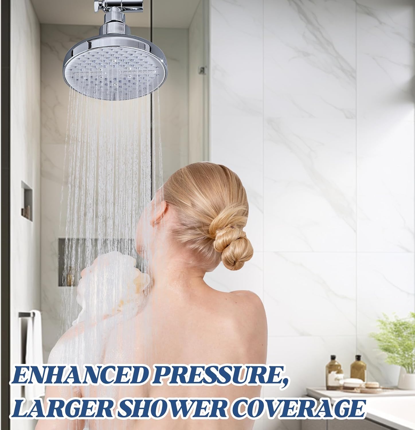 Shower Head High Pressure Rain, Fixed Showerhead 5-Setting with Adjustable Metal Swivel Ball Joint, Luxury Shower Heads Anti-Clogging Silicone Nozzles (Polished Chrome, 6 Inch Round)