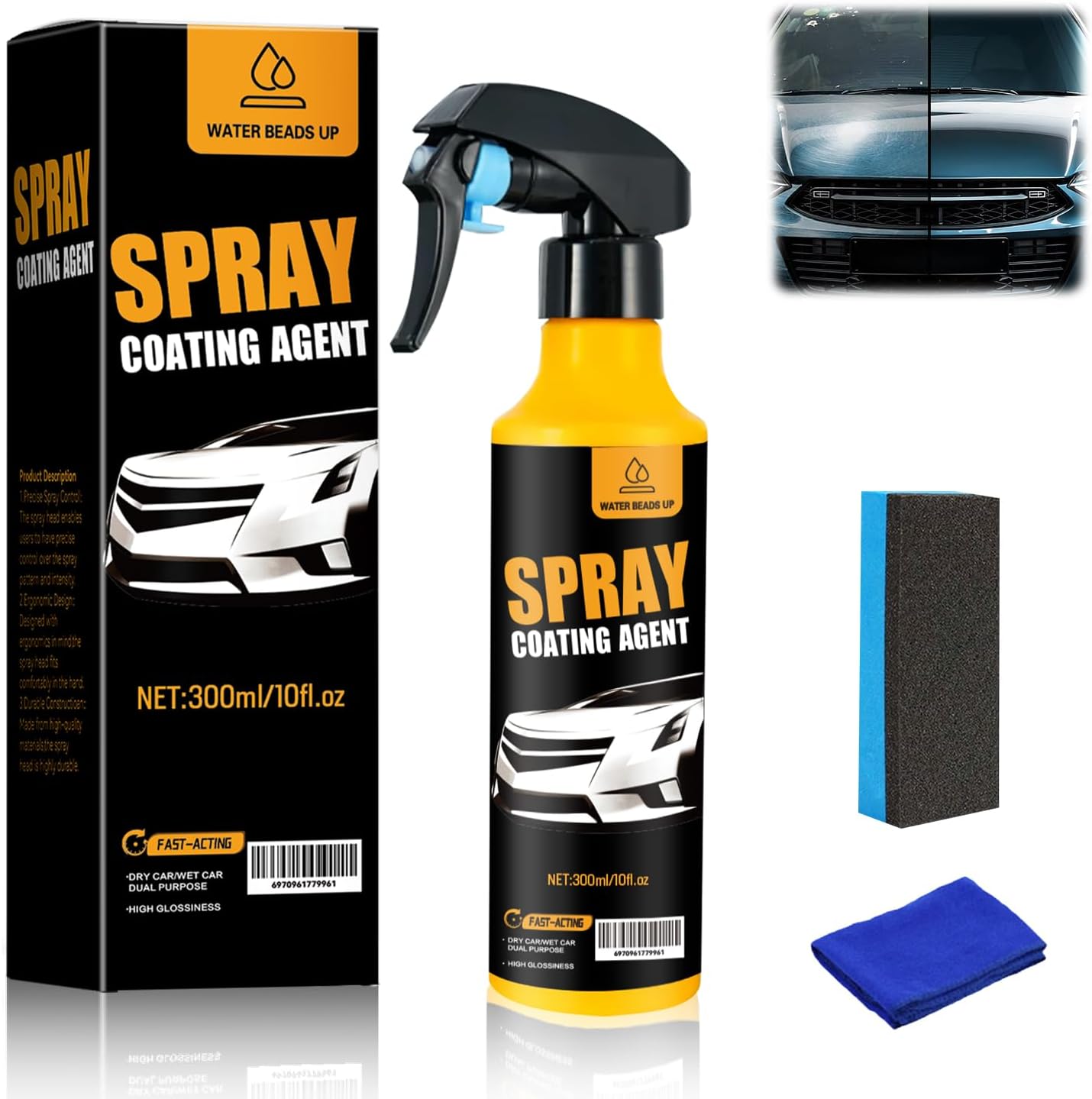 300ml Nano Car Coating Spray Kit, Nano Hydrophobic Ceramic Coating, Auto Paint Protection, Ceramic Coating for Cars Includes Microfiber Cloth