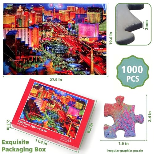 Jigso Jigsaw Puzzles For Adults 1000 Piece, Las Vegas City Night Scenery ，Family 29.53 X 19.69 Inch,Jigsaw Puzzles For Adults Educational Game Challenge Toy 1000 Pieces - Image 7