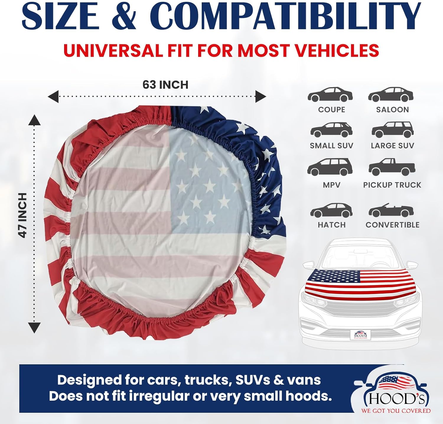 [Hood's Flags] Ohio Bobcats Car Hood Cover 63"x47" – NCAA Team Flag for Car, Truck, SUV, or Van – Tailgate-Ready, Universal Fit, Weather-Resistant Polyester-Spandex with Secure Fasteners - Green