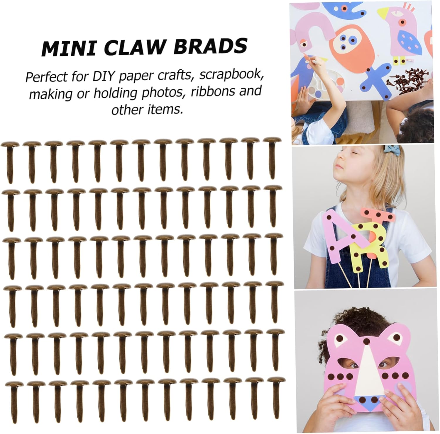AKOOSY 200Pcs Two Legged Nails Mini Brads for DIY Crafts Handmade Metal Fasteners Solid Color for Scrapbooking and Art Projects and Use