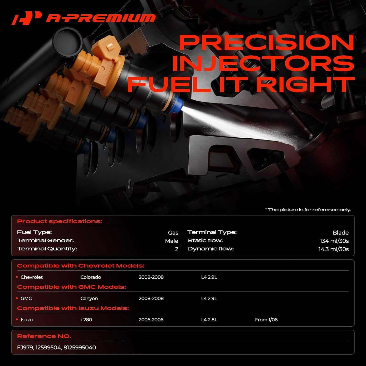 A-Premium 4-PC Set Fuel Injectors Compatible with Chevrolet Colorado 2008 & GMC Canyon 2008 & Isuzu i-280 2006, 2.8L 2.9L, Replace# 12599504