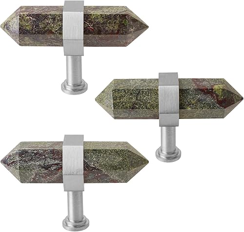 Miniatura 10 de Rockcloud Paquete de 2 pomos de piedra de cristal para cajones con tornillos, pomo de armario, manija para decoración del hogar, jaspe rojo