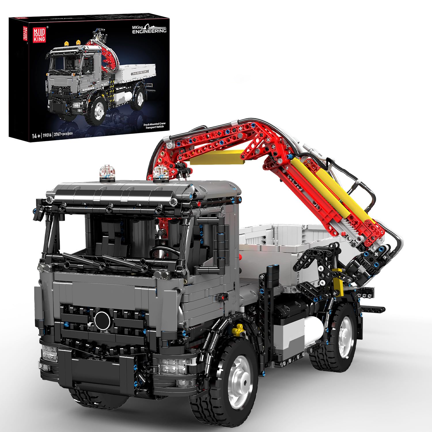 Mould King Técnica Grúa Camión - MOC APP Control remoto Motorizados Transportador de vehículos de construcción Bloques de sujeción Kit con grúa neumática y 11 motores para niños a partir de 14 años