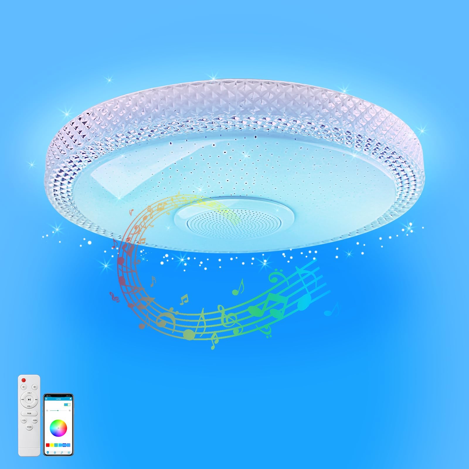 30W LED ceiling light with Bluetooth speaker, Ceiling light with Adjustable Color Change or APP control, for bedroom kitchen children's room living room bathroom IP54