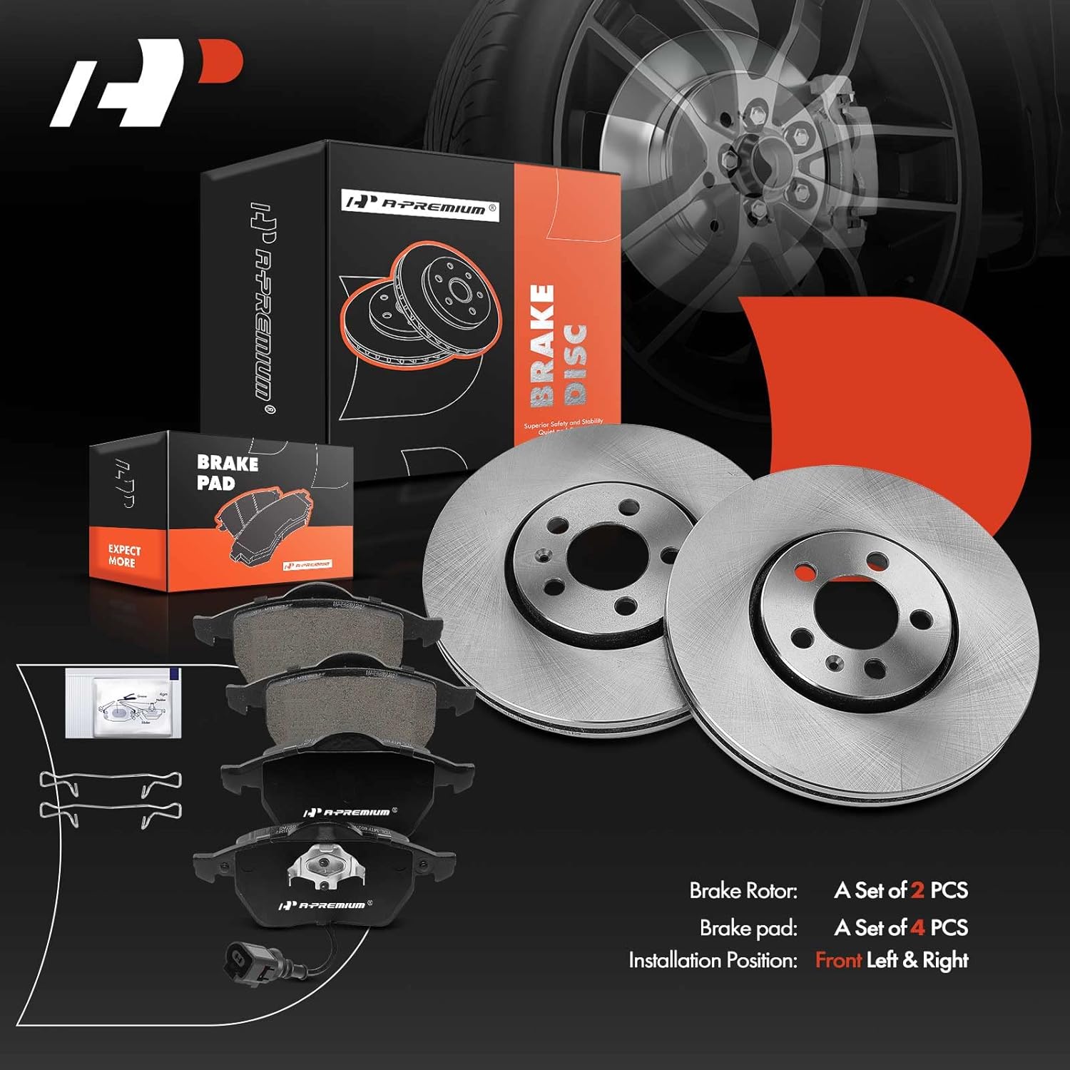 A-Premium 11.34 inch (288mm) Front Vented Disc Brake Rotors + Ceramic Pads Kit Compatible with Select Volkswagen Models - Jetta 1999-2005, Golf 2000-2006, Beetle 2000-2010, 6-PC Set