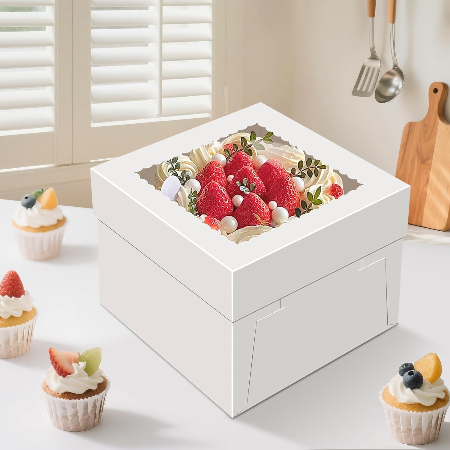 15 PCS Cake Boxes 10 Inch, 10x10x8 Tall Cake Box, 10 Inch Cake Box with Window, White Bakery Boxes, Large Baking Boxes, Cajas Para Pasteles, 10x10 Cake Boxes for Birthday, Wedding, Party, Business - Image 6