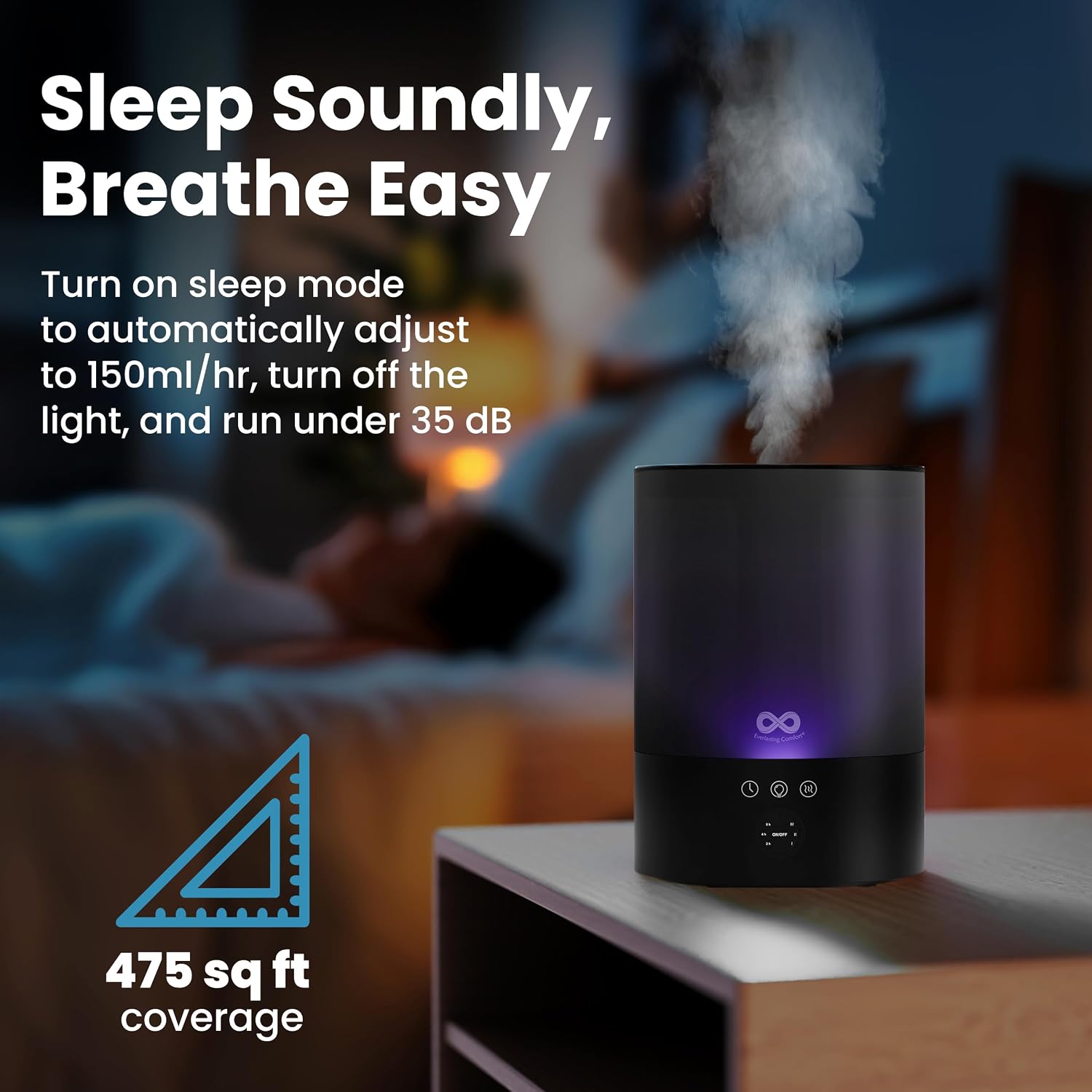 Everlasting Comfort 2.5L Top Fill Humidifiers for Bedroom - Quiet Easy to Fill & Clean, 24HR Runtime, Night Lights, Timer, Ultrasonic Cool Mist Humidifier, Auto Shut-Off, Essential Oil Diffuser