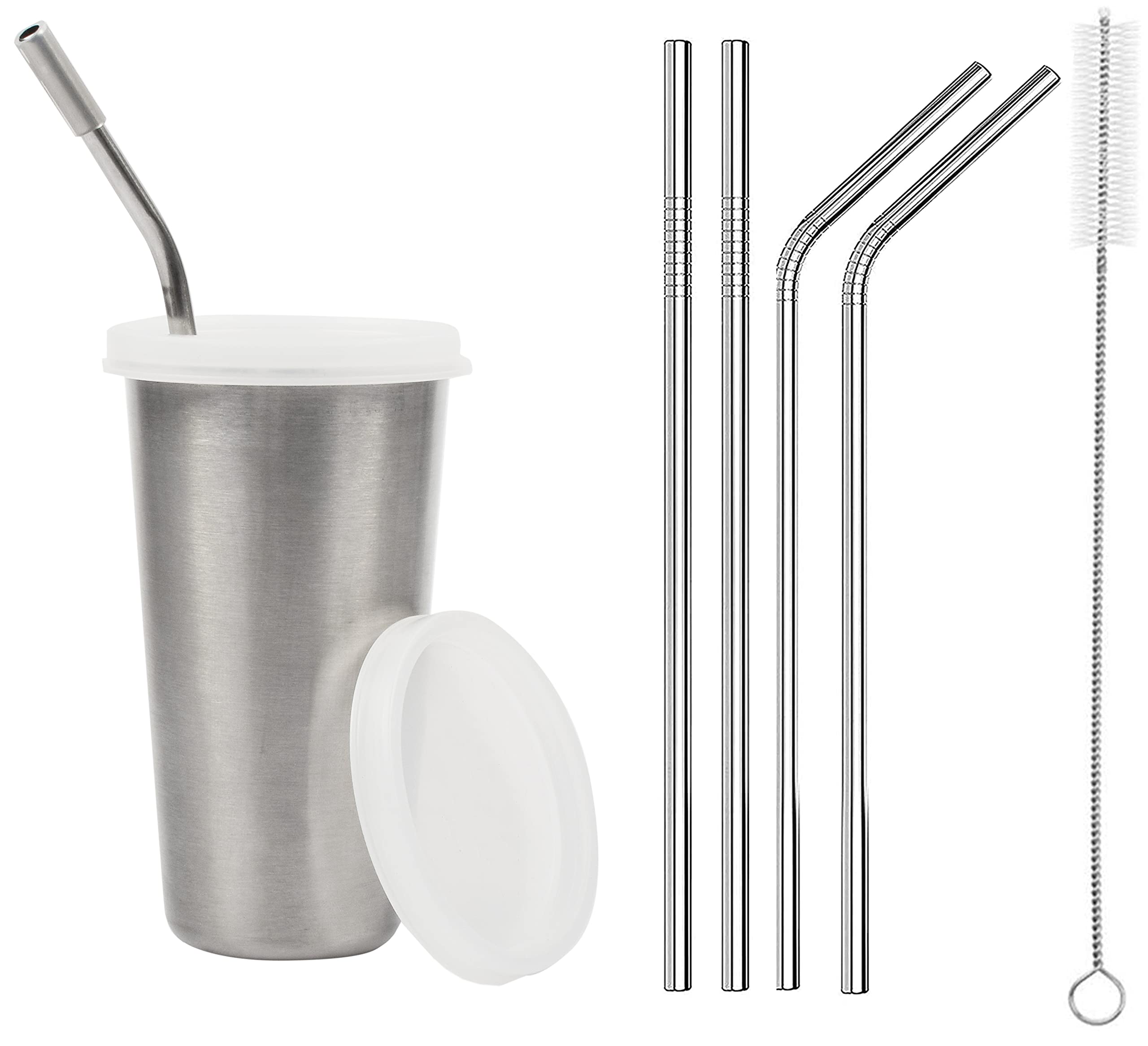 PARABRAHMA Stainless Steel Sipper/Sippy Cup with Straw Glass with Gum Protection for Kids 4 Straw and 1 Cleaning Brush (370 ml, 1-4 Years) (Silver)-image-25