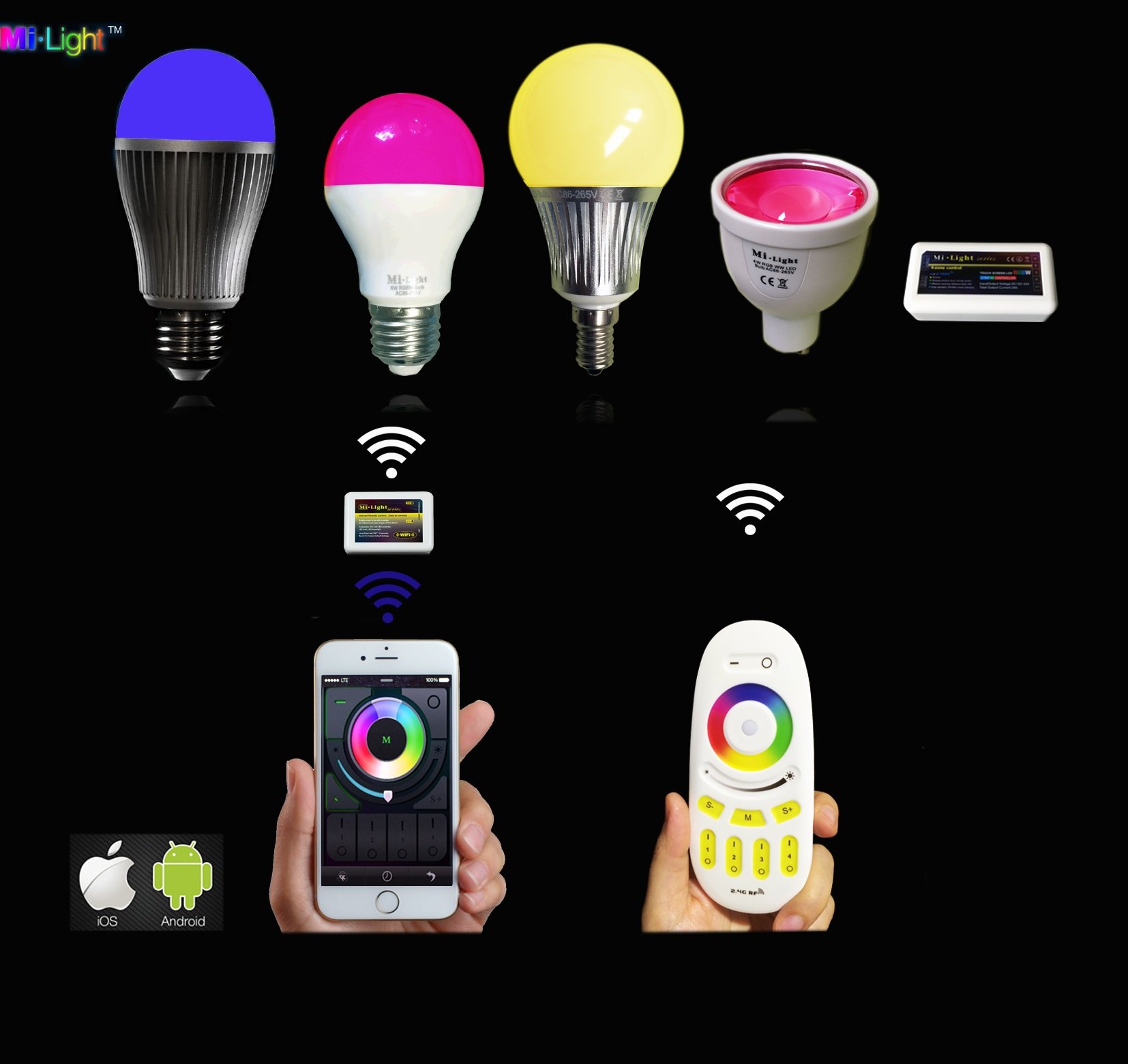 LIGHTEU, LIGHTEU® 2 x lampa LED WLAN, kolor RGB, ciepła biel i zimna biel, 5 W, E14, możliwość ściemniania, zmiana koloru żarówki z 4 strefami Lightteu, pilot zdalnego sterowania, temperatura barwowa regulowana