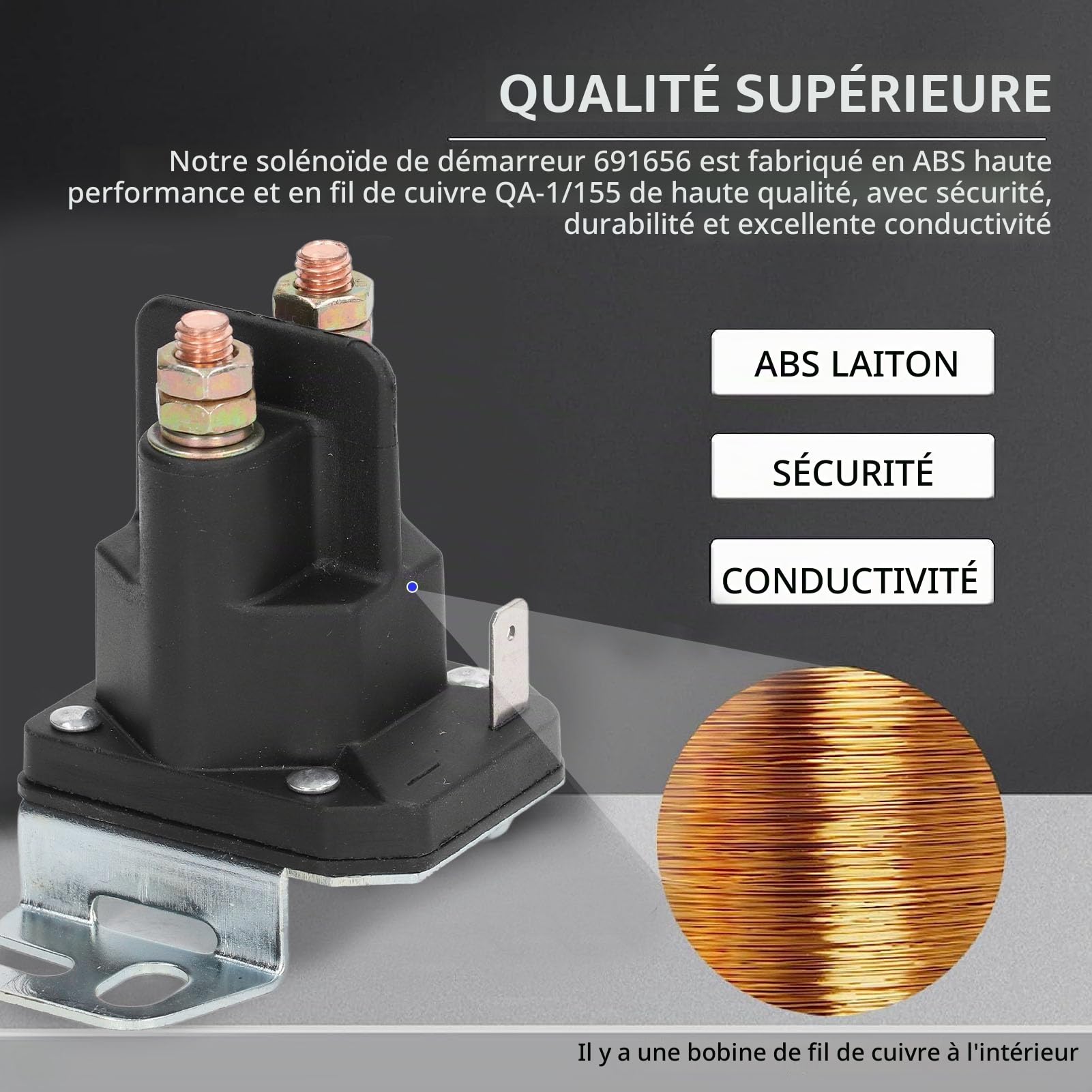 Solénoïde De Démarreur 691656 555375GS 790951, Relais De Démarreur De Tondeuse à Gazon, Interrupteur Solénoïde pour Remplacement 12V