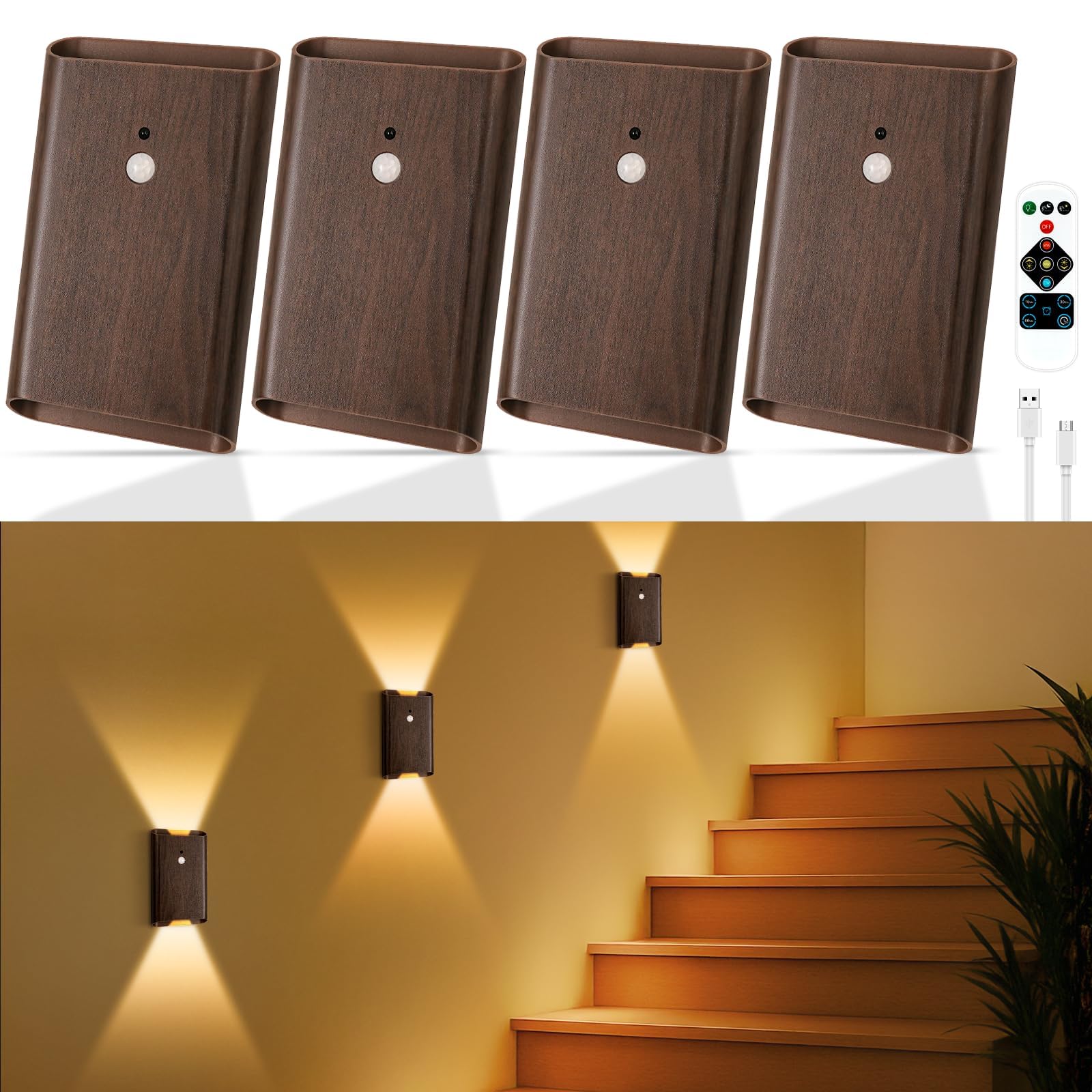 Toowell Battery Operated Wall Lights Stick On Wall Lights USB Rechargeable