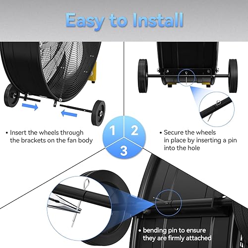 Miniatura 4 de Ventilador de tambor industrial de alta velocidad de 13000 CFM de 30 pulgadas, ventilador industrial resistente de 3 velocidades para almacén,
