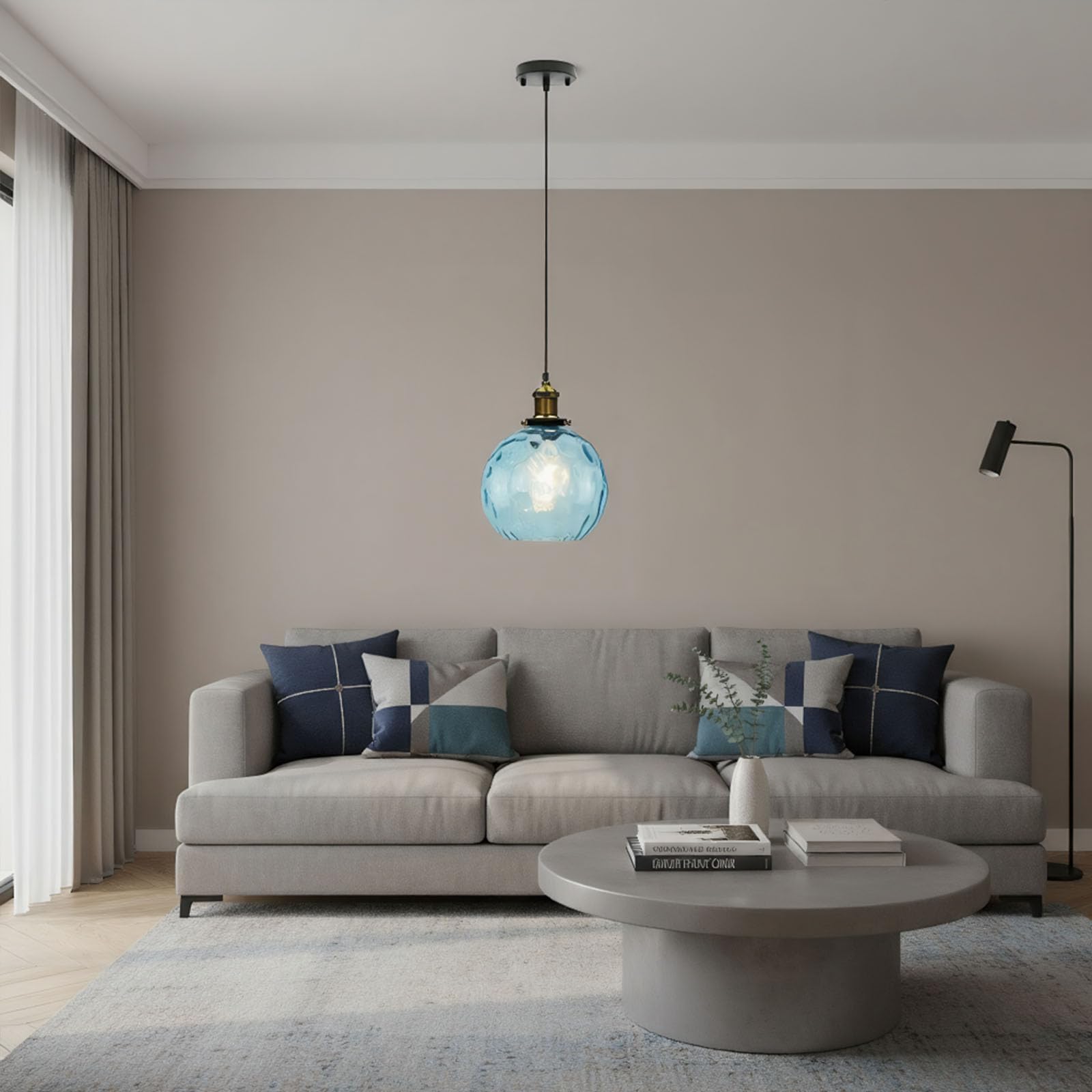 EKSED Lampadario a Sospensione Sferico in Vetro Ondulato - Lampada a Sospensione con Paralume in Ottone per Isola Cucina e Sala da Pranzo