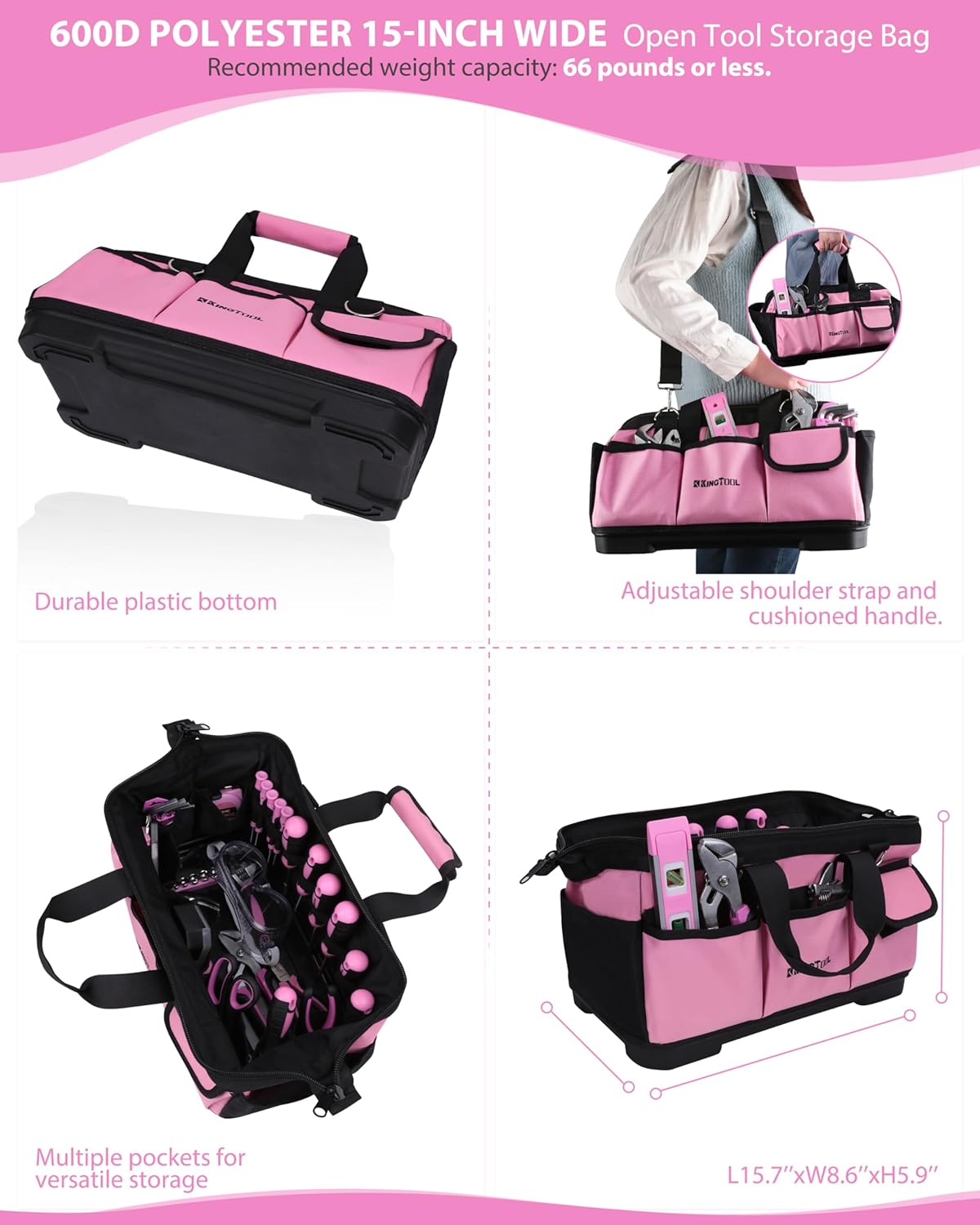 KingTool 267-Piece Tool Kit Set - Pink Tool Set with 21V Crodless Pink Power Drill Driver, Tool kit for Women with Pink Tool Storage Bag, Womens Tool Kit for House, Perfect for Home DIY Projects 267 PCS image 5 of 8 B0CGXDRN4T