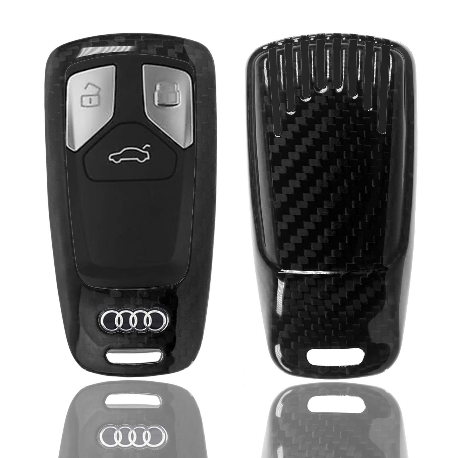 Auto Schlüssel Schutz Hülle Echt Carbon Hardcover Schwarz kompatibel mit A3 A4 A5 A6 A7 TT Q2 Q5 Q7 A8 Q8