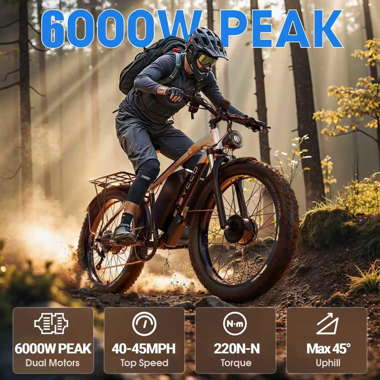 6000W Peak Dual Motor Electric Bike for Adults, 24" Fat Tire Ebikes 52V 32AH, Fast 45 MPH, 100 Miles Long Range, Hydraulic Brake, Pedal Assist Electric Bicycle for Off-Road Mountain Snow Commuter