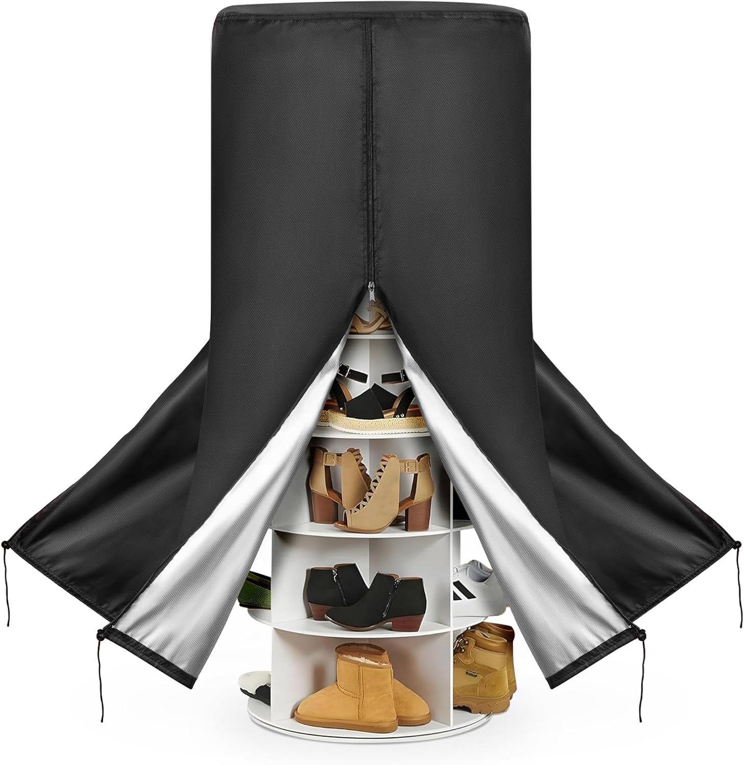 Rotating Shoe Rack Tower Cover,Waterproof Dust Cover for walk in closet organizers and storage,Heavy Duty Spinning Storage Tower Cover, 25" Dia x 63" H(Cover Only)