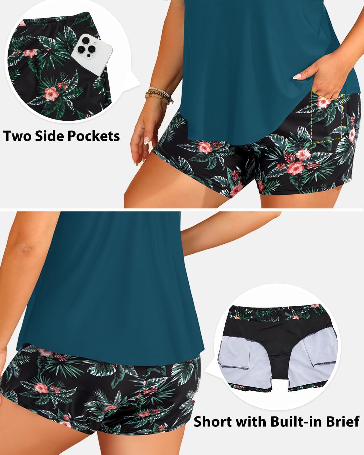 Tempt Me Women Plus Size Tankini Swimsuits - Two Piece Flowy Bathing Suits with Pocketed Boyshorts 2026 Swimwear