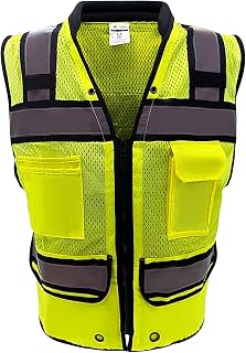 Sheffield SP-5004 Class II High Visibility Safety Vest – 9 Pockets, Reflective, ANSI/ISEA Compliant, Mesh, Zipper Closure