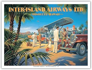 Honolulu Hawaii - Inter-Island Airways Ltd. - Vintage Airline Travel Poster by Kerne Erickson - Master Art Print (Unframed) 9in x 12in
