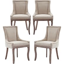 Modern Dining Chairs Set of 4, High Back Dining Chairs Side Chairs with Solid Wood Legs, Upholstered Fabric Dining Room Chairs for Dining Room Kitchen, Beige